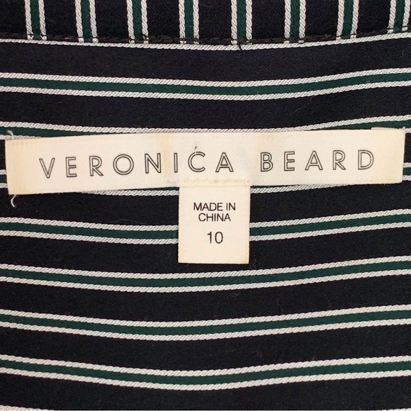 Veronica Beard Women's Blac White Ruched Striped Cotton Poplin Dress Size 10 - Picture 14 of 16